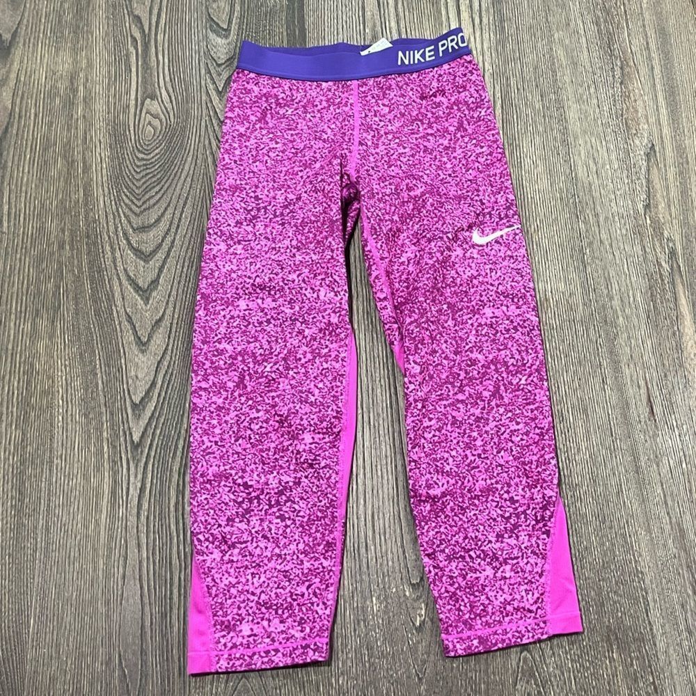 Nike Pro Leggings Dri Fit Capris Swoosh Stretch Mid Rise Splash Pink Size XL